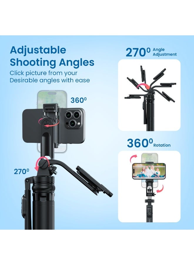 بورترونيكس Portronics Lumistick 2 Portable Smart Selfie Stick with Upto 6ft. Tripod Stand, 3 in 1 Multifunctional Design, Detachable Bluetooth Remote Compatible for iPhone/Android, Best for Vlogging/Photo Shoot - Image 4